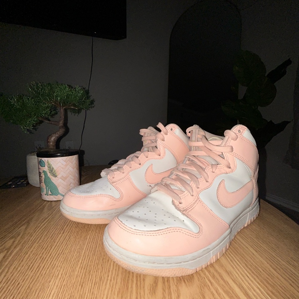 Pink and White High-Top Dunks (Sail Crimson Tint)